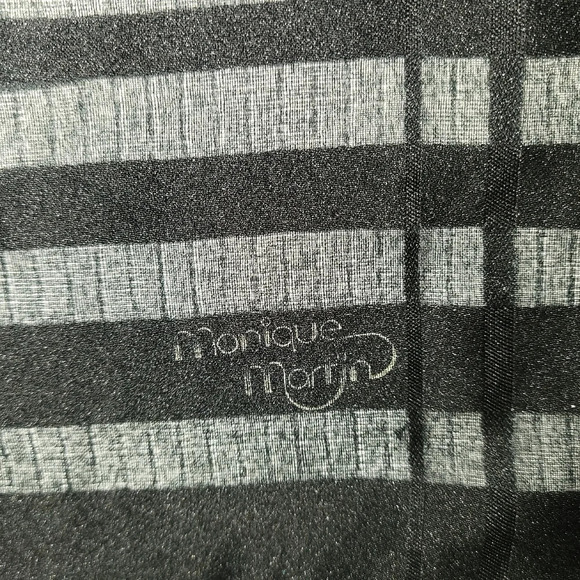 Black Monique Marrin chiffon scarf black stripes on edges  Small square - Picture 7 of 8